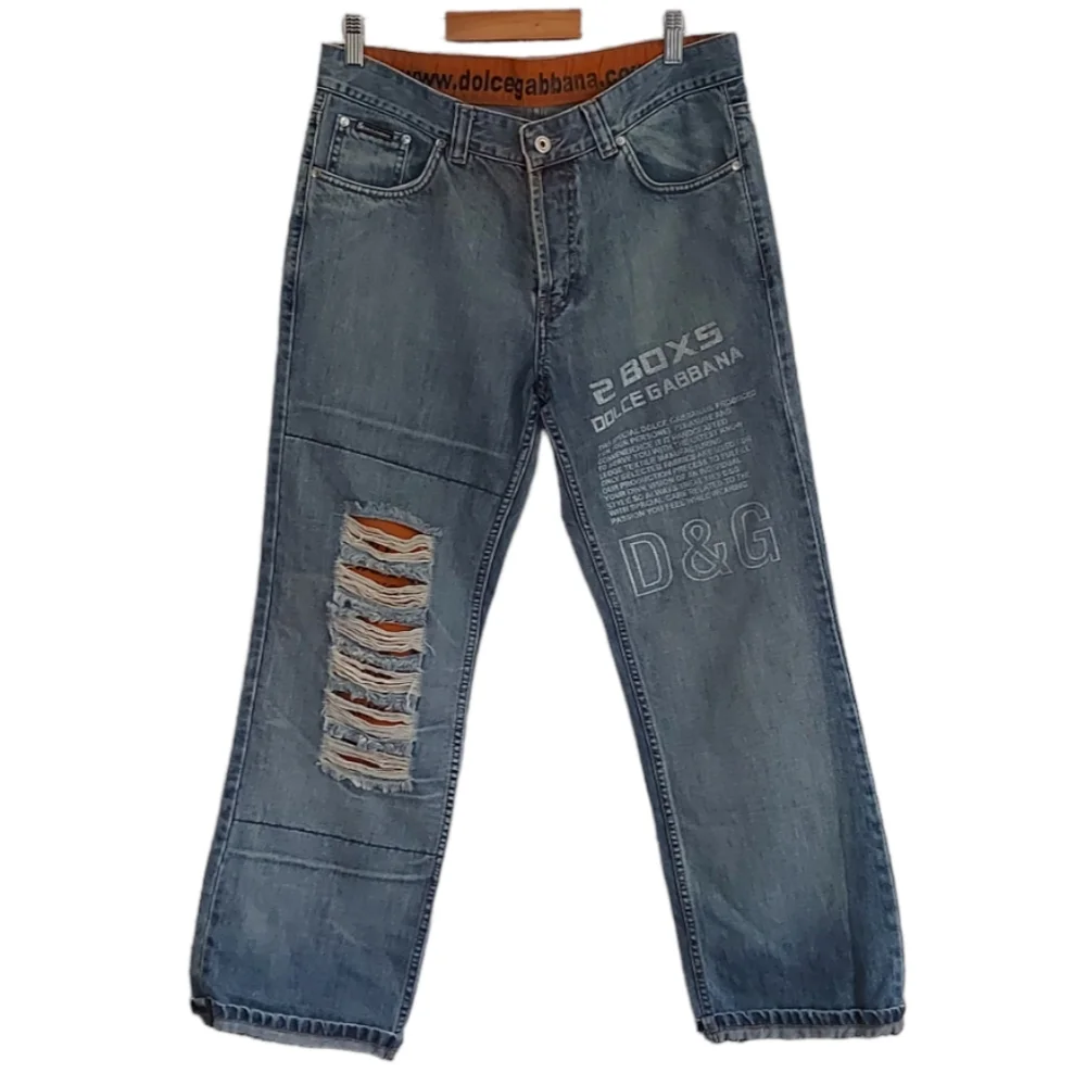 Dolce Gabbana Size 33 Blue Stonewash Distressed Poem Jeans Made In Italy - Picture 1 of 14